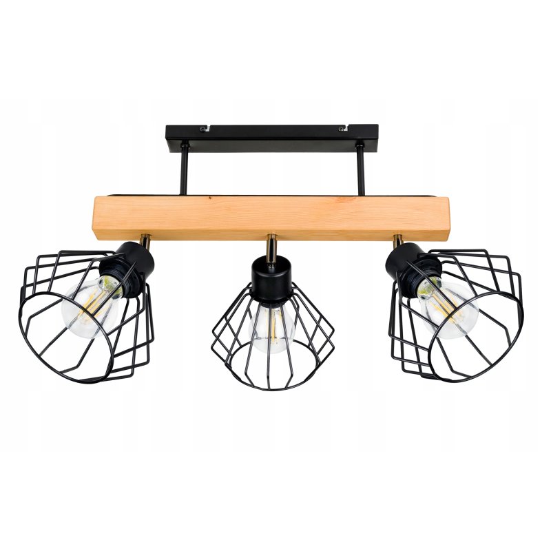 LAMPA drewniana belka sufitowa ŻYRANDOL PLAFON LOFT CZARNY na 3x KLOSZ E27