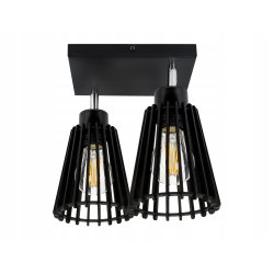 Lampa czarna plafon żyrandol ruchomy sufit klosz 2 Drewno piramidka eko