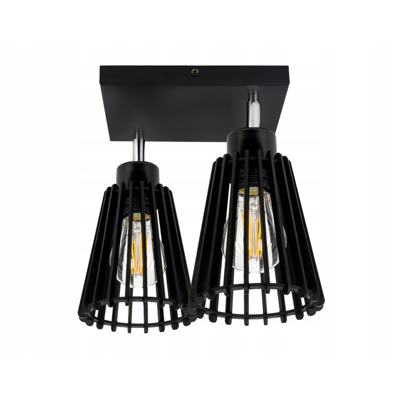 Lampa czarna plafon żyrandol ruchomy sufit klosz 2 Drewno piramidka eko