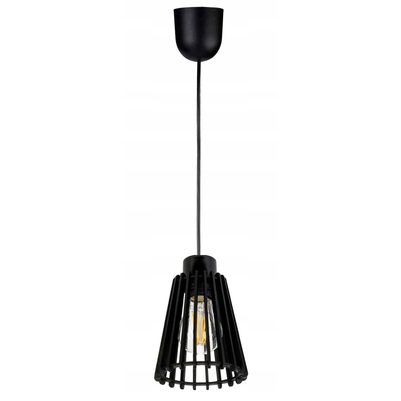 Lampa czarna wisząca zwis żyrandol sufitowa LOFT klosz piramidka Drewno 1