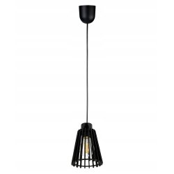Lampa czarna wisząca zwis żyrandol sufitowa LOFT klosz piramidka Drewno 1