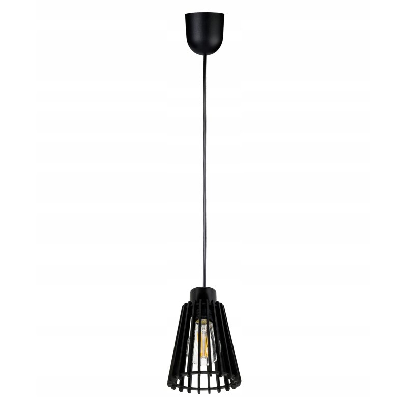 Lampa czarna wisząca zwis żyrandol sufitowa LOFT klosz piramidka Drewno 1