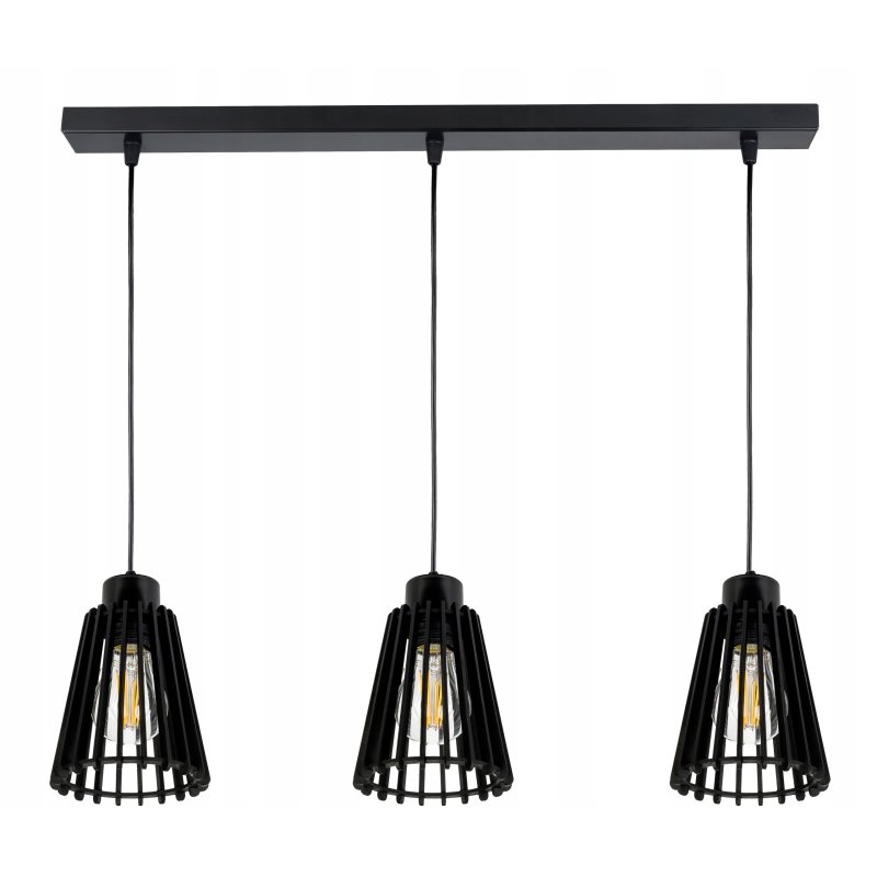 Lampa czarna wisząca zwis żyrandol sufitowa LOFT klosz piramidka Drewno 3