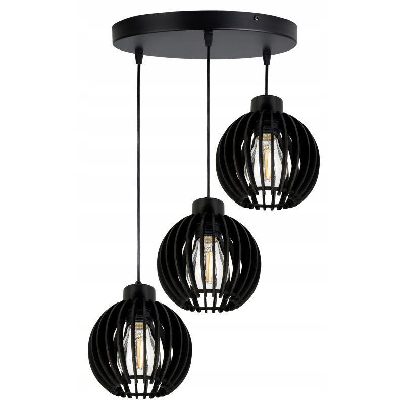 LAMPA czarna WISZĄCA ZWIS żyrandol sufitowa LOFT klosz Drewno kulka 3