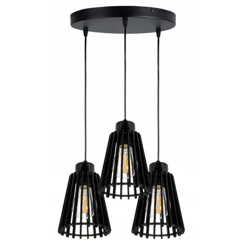 Lampa czarna wisząca zwis żyrandol sufitowa LOFT klosz piramidka Drewno 3