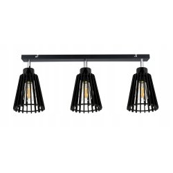 Lampa czarna plafon żyrandol ruchomy sufit klosz 3 Drewno piramidka eko