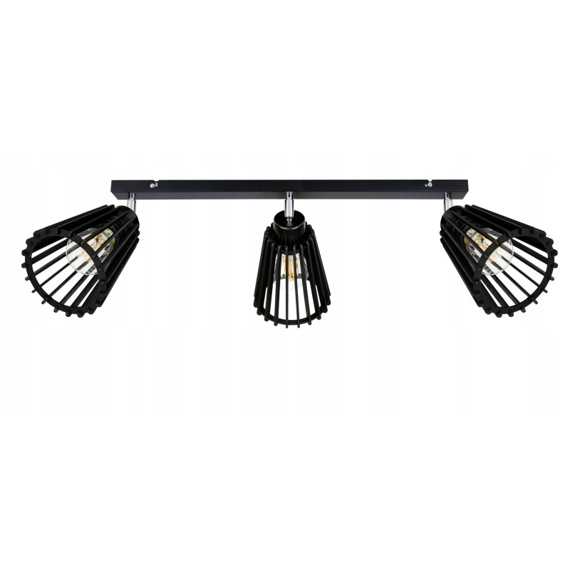 Lampa czarna plafon żyrandol ruchomy sufit klosz 3 Drewno piramidka eko