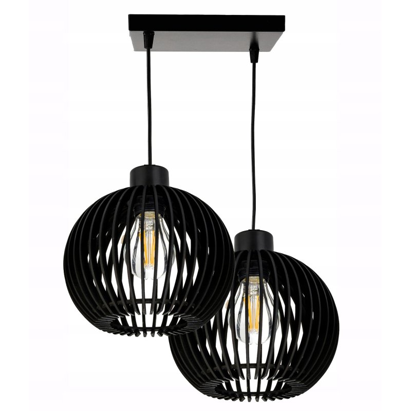 LAMPA sufitowa wisząca CZARNA zwis Loft na 2x E27 Drewno CZARNE