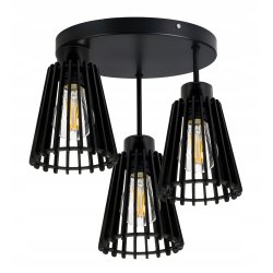 Lampa czarna plafon żyrandol wysoki stały sufit 3 Drewno piramidka eko