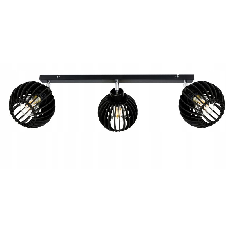 Lampa czarna plafon żyrandol sufitowa ruchomy loft Drewno kulka 3