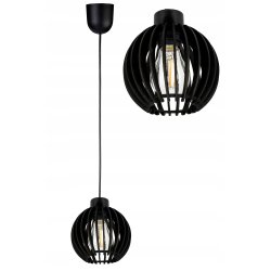 LAMPA czarna WISZĄCA ZWIS żyrandol sufitowa LOFT klosz czarny Drewno kulka