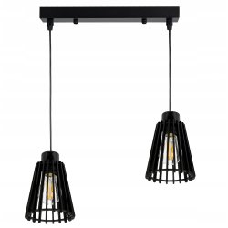 Lampa czarna wisząca zwis żyrandol sufitowa LOFT klosz piramidka Drewno 2