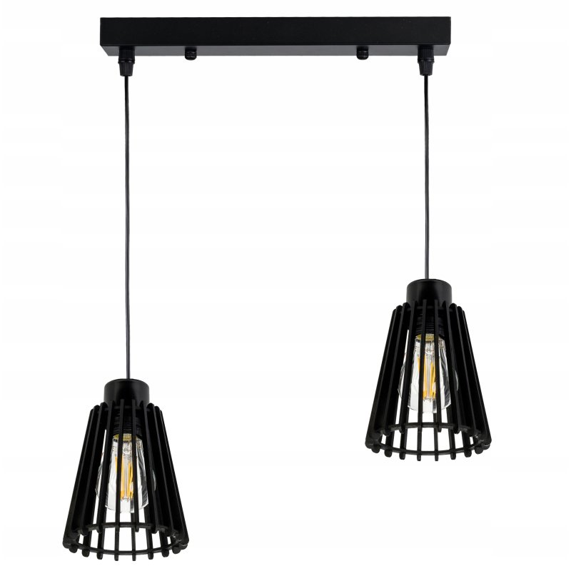 Lampa czarna wisząca zwis żyrandol sufitowa LOFT klosz piramidka Drewno 2