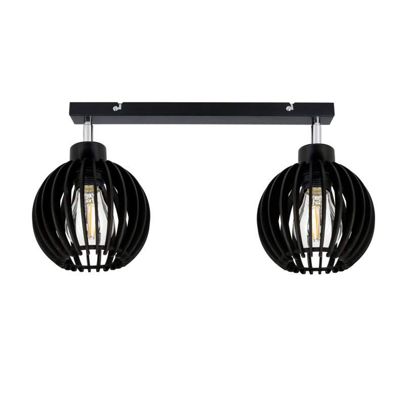 Lampa czarna plafon żyrandol sufitowa ruchomy loft Drewno kulka2