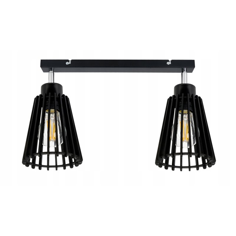 Lampa czarna plafon żyrandol ruchomy sufit klosz 2 Drewno piramidka eko