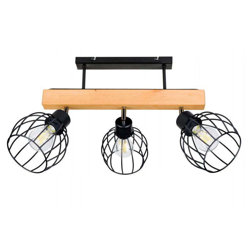 LAMPA drewniana belka sufitowa ŻYRANDOL PLAFON LOFT CZARNY na 3x KLOSZ E27