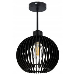 LAMPA WISZĄCA STAŁA CZARNA ŻYRANDOL PLAFON SUFITOWY KLOSZ DREWNO CZARNE 1