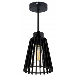 LAMPA czarna stała sufitowa plafon Loft 1 klosz drewno piramidka drewniana