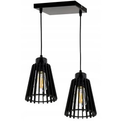 Lampa czarna wisząca zwis żyrandol sufitowa LOFT klosz piramidka Drewno 2
