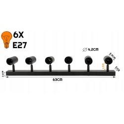 Lampa sufitowa kinkiet oprawa regulowana na 6x E27