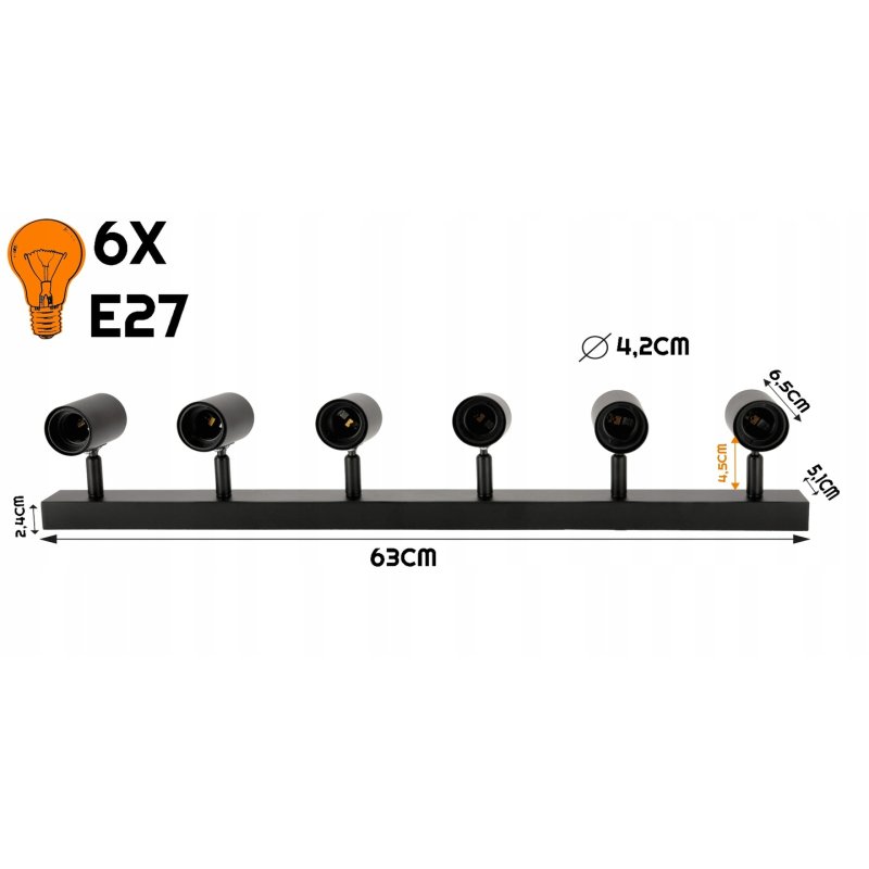 Lampa sufitowa kinkiet oprawa regulowana na 6x E27