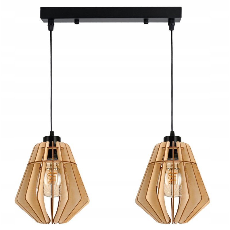 LAMPA sufitowa wisząca zwis Loft Drewno na 2x E27