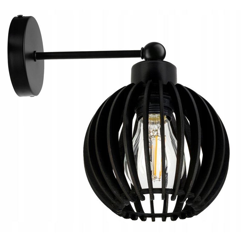 Lampa kinkiet E27 ścienny stały loft kula drewno czarny