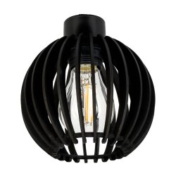 Lampa kinkiet E27 ścienny stały kręcony loft czarny kula drewno czarne