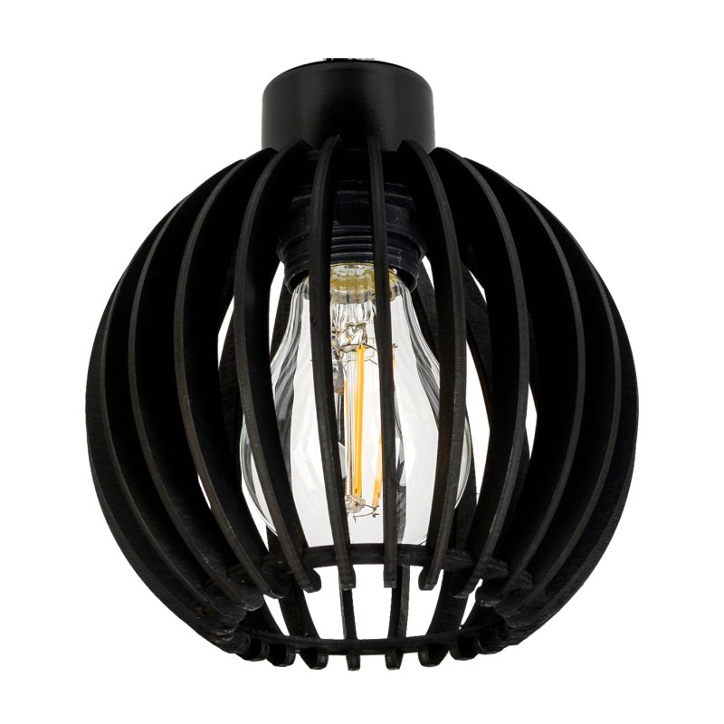 Lampa kinkiet E27 ścienny stały kręcony loft czarny kula drewno czarne