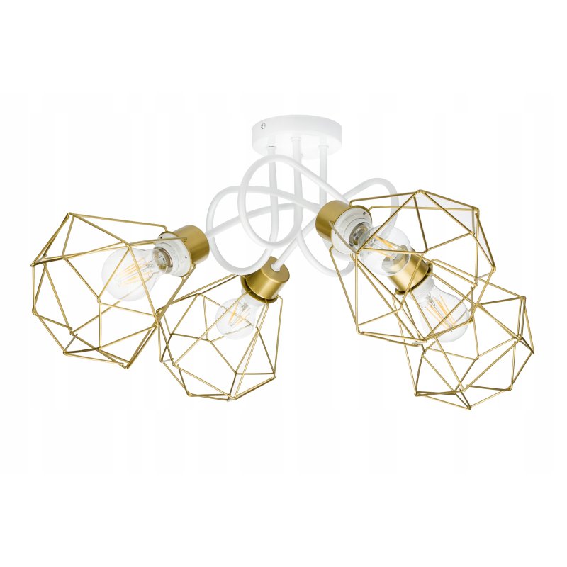 Lampa sufitowa żyrandol wisząca LOFT kręcona drut diament na 4x E27 złota