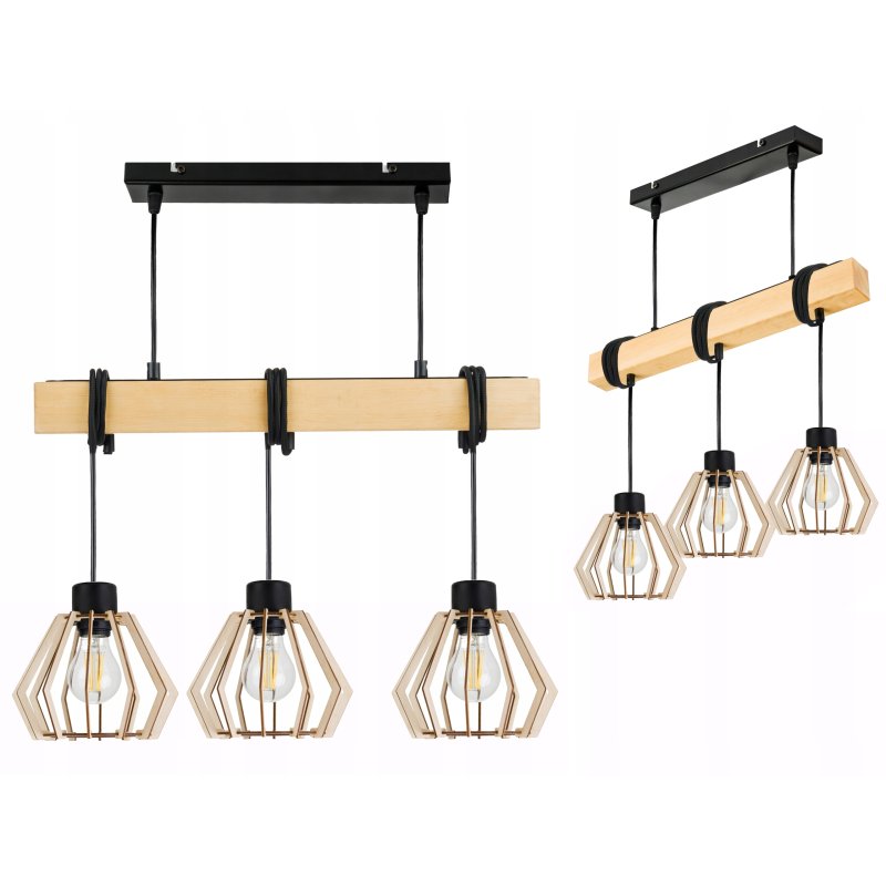 LAMPA drewniana belka wisząca sufitowa ŻYRANDOL ZWIS LOFT DREWNO na 3x E27