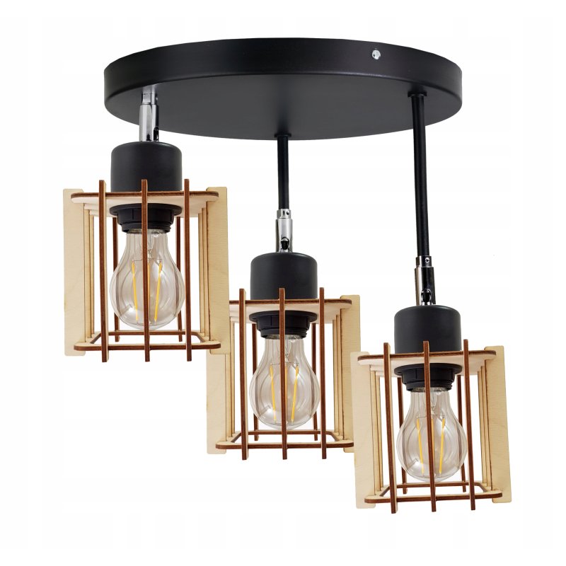 LAMPA PLAFON żyrandol Wysoka sufit KOSTKA Drewno