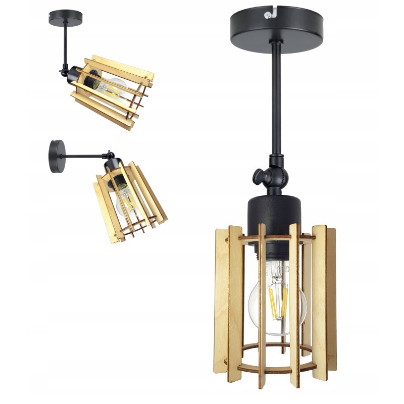 LAMPA plafon sufitowa żyrandol loft WALEC Drewno