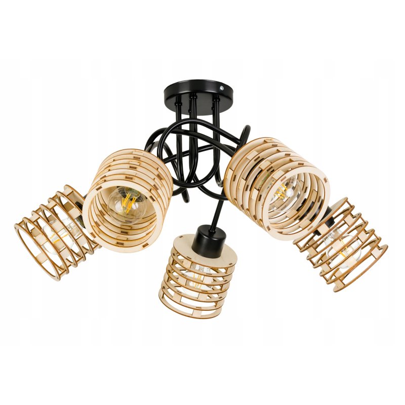 Lampa SUFITOWA żyrandol WISZĄCA LOFT drewno na E27