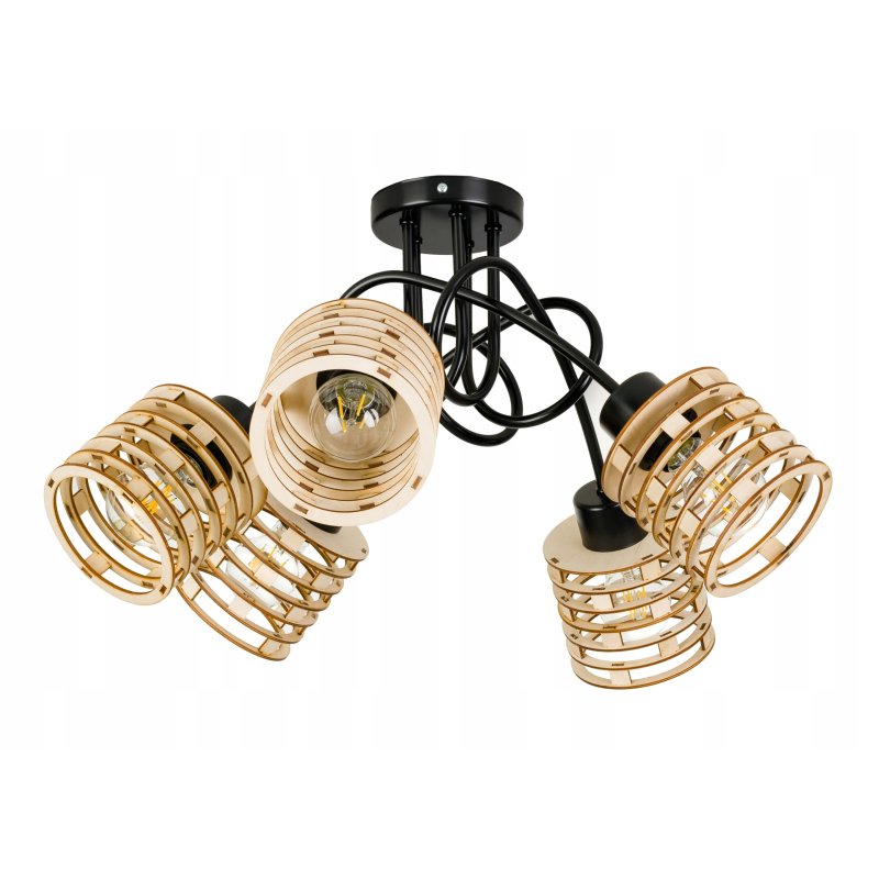 Lampa SUFITOWA żyrandol WISZĄCA LOFT drewno na E27