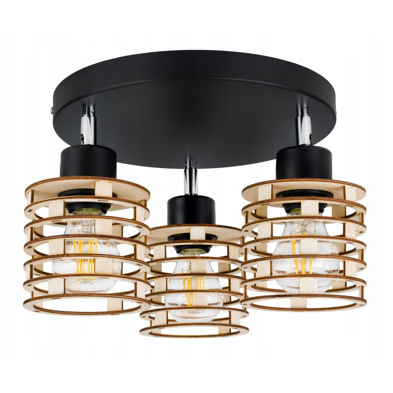 LAMPA PLAFON żyrandol ruch sufit SPRĘŻYNA Drewno