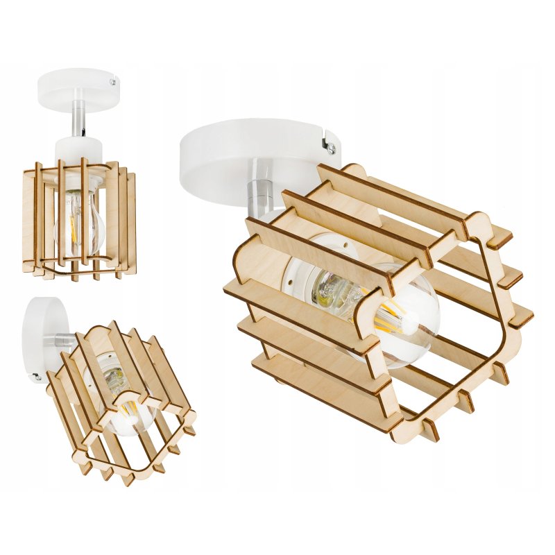 LAMPA KINKIET E27 żyrandol ruch loft drewno KOSTKA