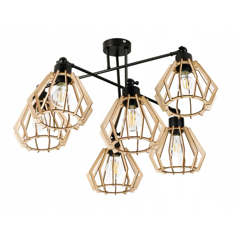 LAMPA sufitowa żyrandol regulowany LOFT drewno 6