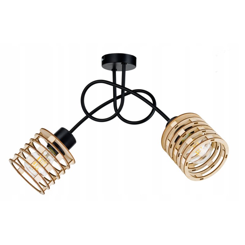 Lampa SUFITOWA żyrandol WISZĄCA LOFT drewno na E27