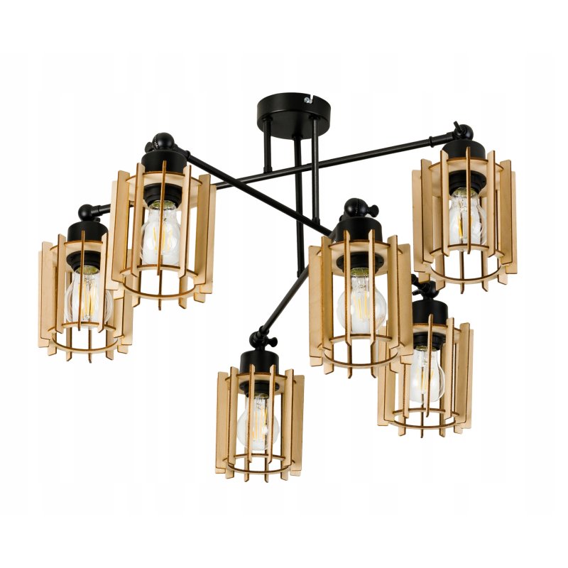 LAMPA sufitowa żyrandol regulowany LOFT drewno 6