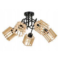 Lampa SUFITOWA żyrandol WISZĄCA LOFT drewno na E27