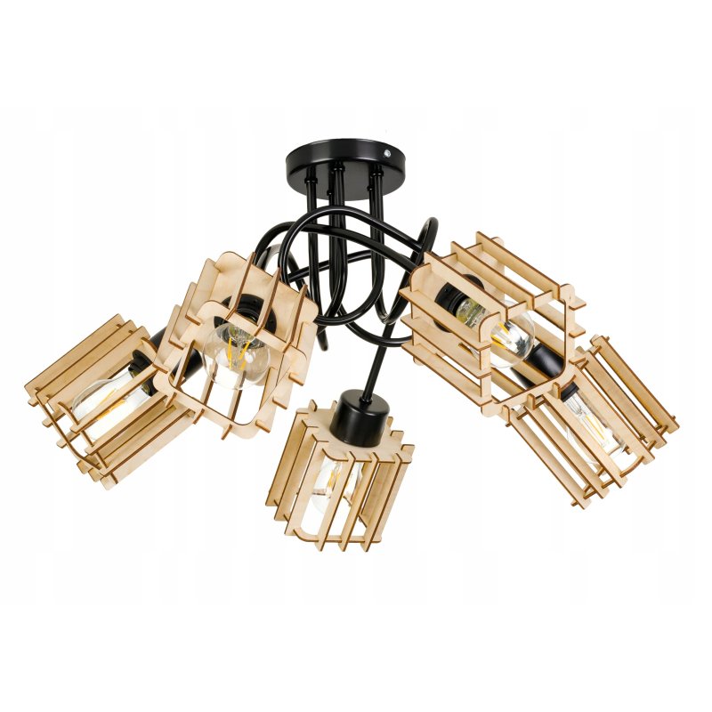 Lampa SUFITOWA żyrandol WISZĄCA LOFT drewno na E27