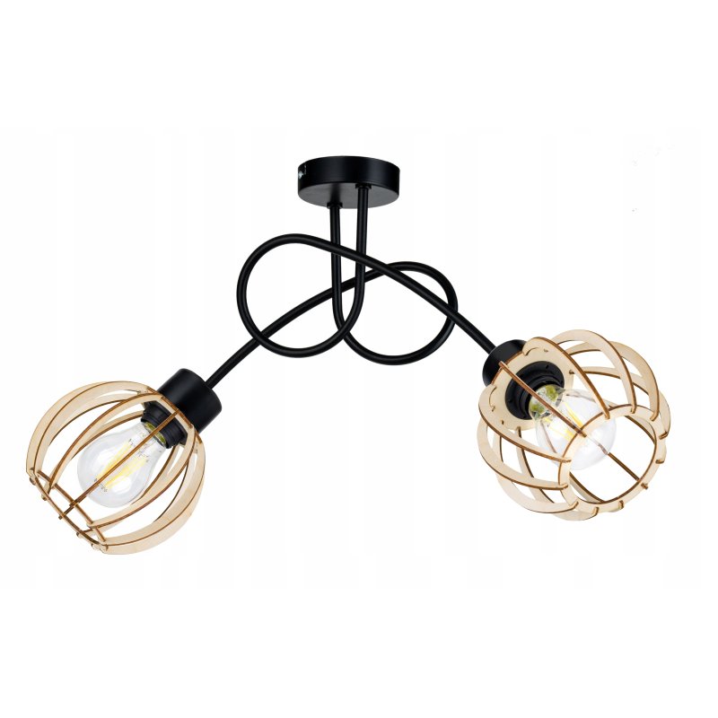 Lampa SUFITOWA żyrandol WISZĄCA LOFT drewno na E27