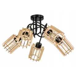 Lampa SUFITOWA żyrandol WISZĄCA LOFT drewno na E27