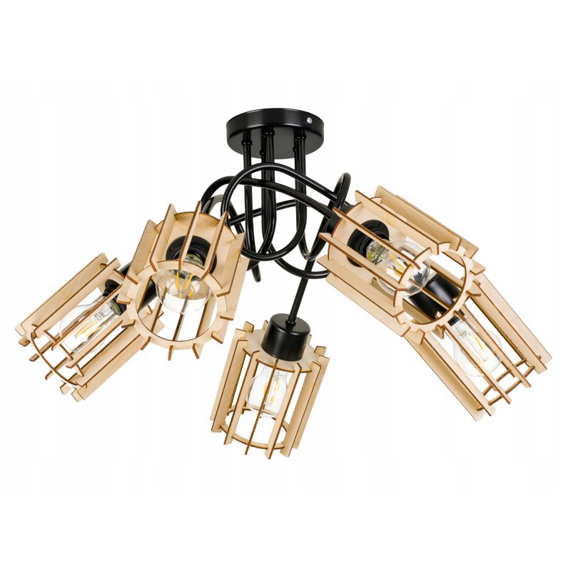 Lampa SUFITOWA żyrandol WISZĄCA LOFT drewno na E27