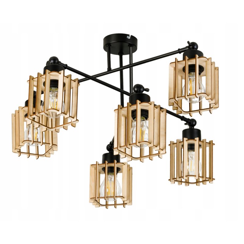 LAMPA sufitowa żyrandol regulowany LOFT drewno 6