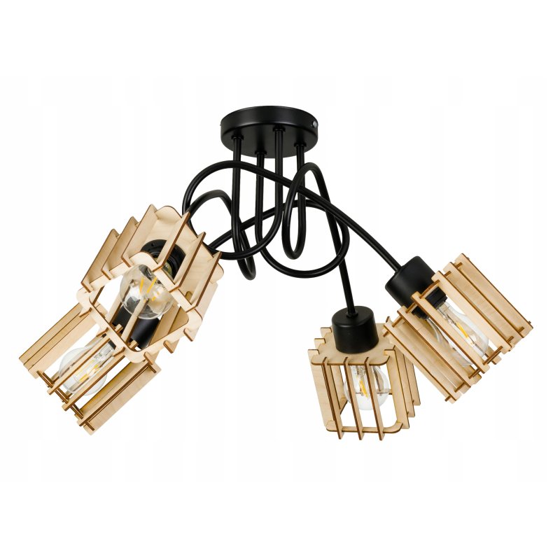 Lampa SUFITOWA żyrandol WISZĄCA LOFT drewno na E27
