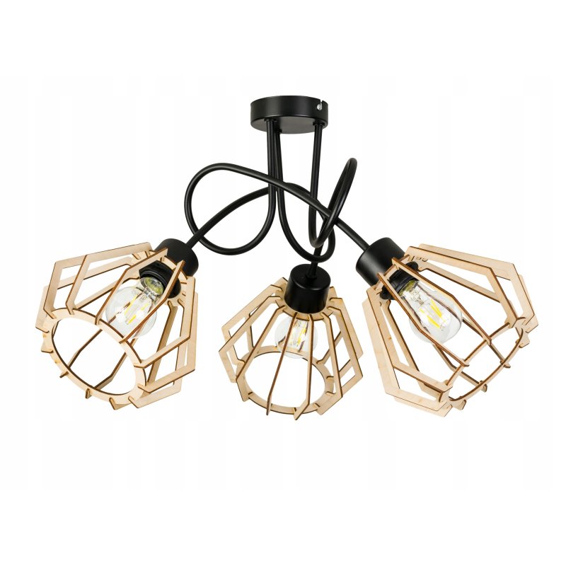 Lampa SUFITOWA żyrandol WISZĄCA LOFT plafon Drewno