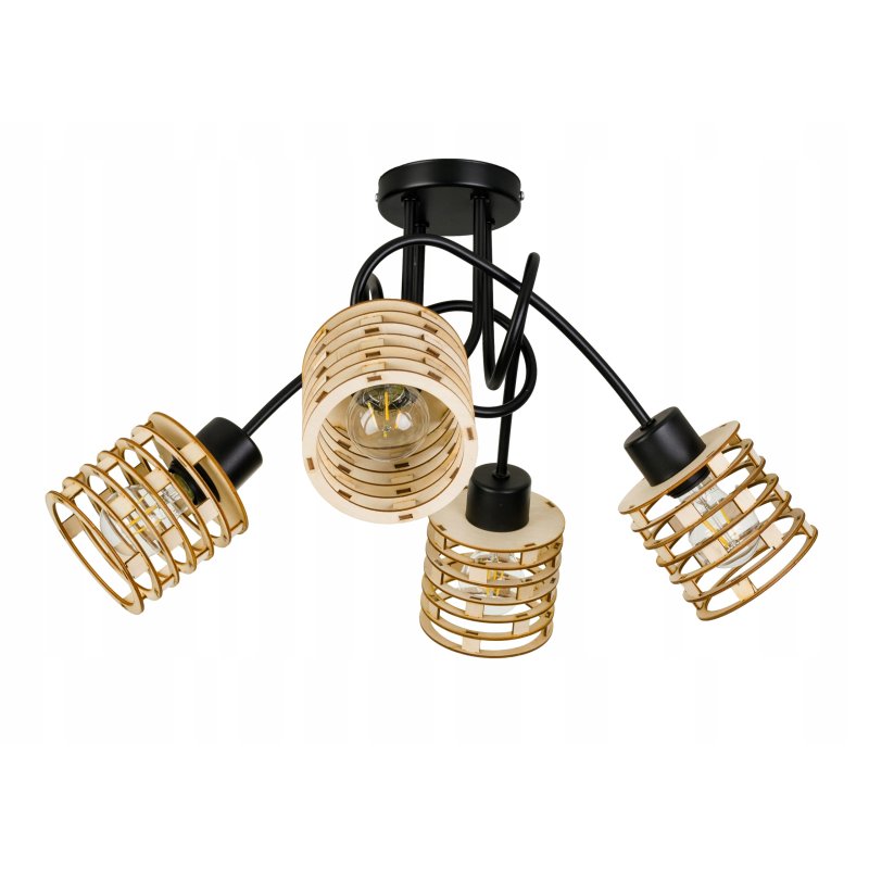 Lampa SUFITOWA żyrandol WISZĄCA LOFT drewno na E27