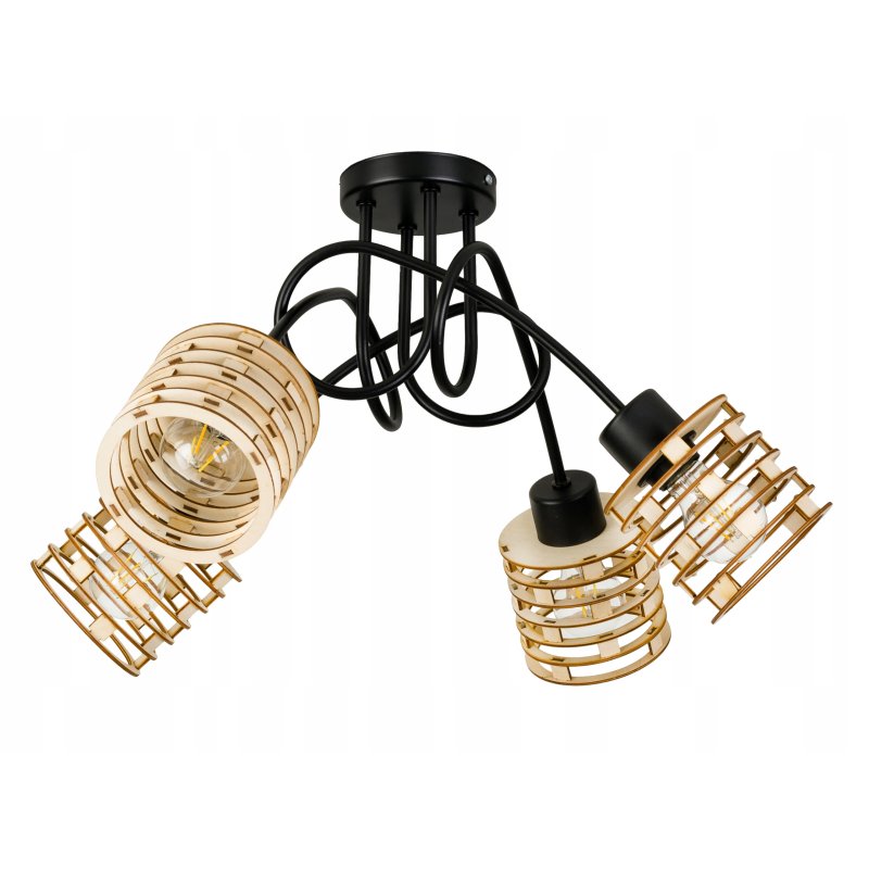 Lampa SUFITOWA żyrandol WISZĄCA LOFT drewno na E27